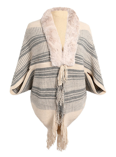 Cape Fringed Cardigan Fur Collar Coat