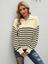Contrast Color Loose Pullover Lapel Sweater
