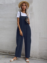 Black Cotton Lazy Loose One-piece Bib Pants