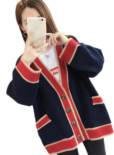 Women's Cardigan Knitted Korean Stripe Wool Sweater