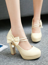 Bow Lace High Heels Pumps Women Ankle Strap
