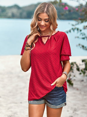 Solid Color Hollow Knit Top