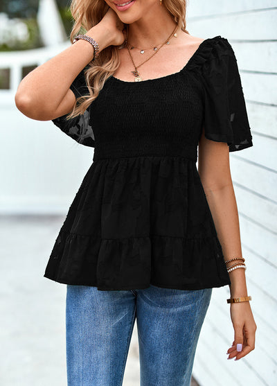 Square Neck Slim Short Sleeve Shirt