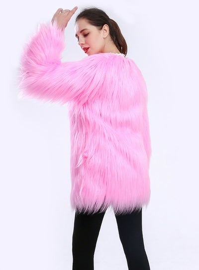 Women Imitation Fur Coat Long Hair Coat Wool Speed