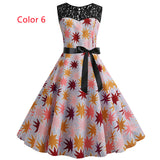 Retro Printed Sleeveless Lace Stitching Dress