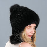 Rabbit Fur Fox Fur Ball Ear Protection Thick Warm Hat