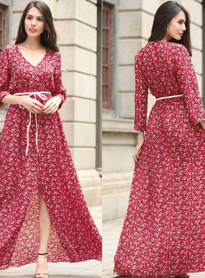 Boho Dress Female Vintage Floral Print Long Maxi Dress