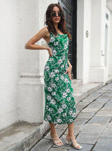 Satin Swing Side Split Backless Sling Dress