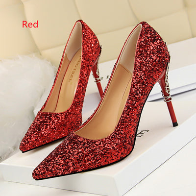 Metal Shallow Mouth Pointed Sequins Shoes