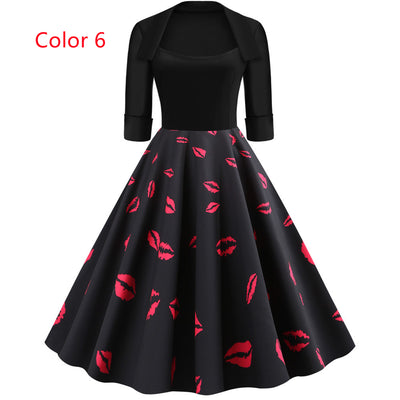 Middle Sleeve Print Lapel Dress