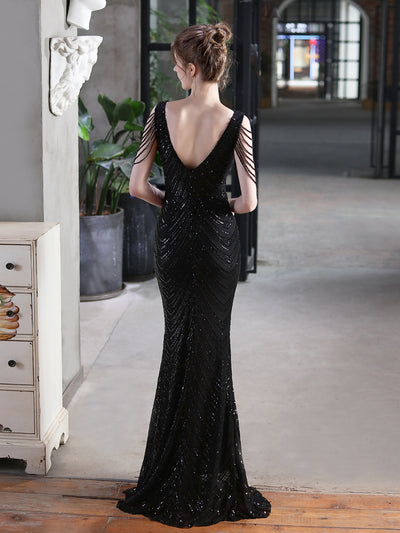 Mermaid V-neck Sequins Beading Party Dress