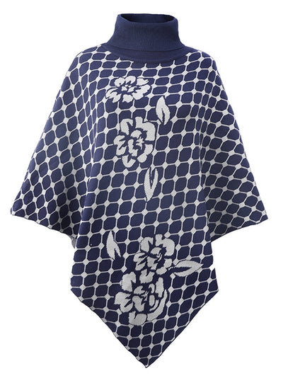 Women High Neck Collar Flower Cape Shawl