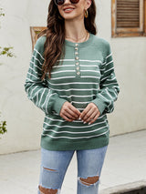 Striped Pullover Button Cardigan Sweater
