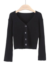 Short Long Sleeves Breasted Solid Color Knit Cardigan