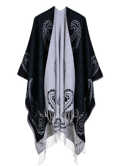 Fringed Cashew Flower Shawl Dual-Purpose Cloak