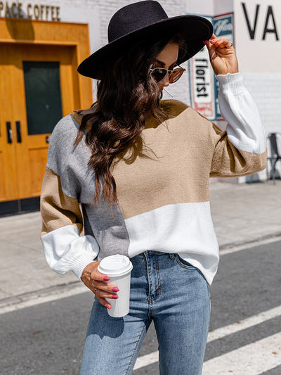 Turtleneck Contrast Lace-up Sweater