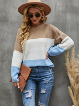 Lantern Loose Sleeve Pullover Contrast Color Sweater