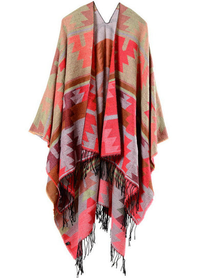 Geometric Rhombic Lengthened Cape With Split Shawl