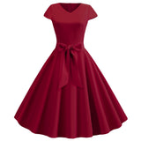 Retro V-neck Short Sleeve Dress