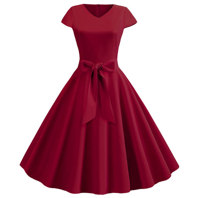 Retro V-neck Short Sleeve Dress