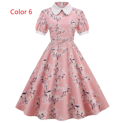 Printed Short Sleeve Doll Collar Printed Dress