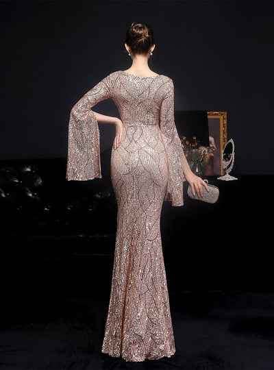 Sequins Mermaid V-neck Short Sleeve Party Dress