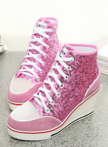 Wedges lace up Flats Ankle high top Sliver Canvas 