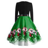Santa Claus Print Long Sleeve Big Swing Dress