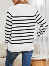 Women Striped Button Blouse Sweater