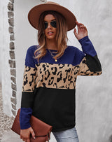 Leopard Print Stitching Long Sleeves Sweater