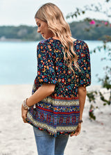 V-neck Short Sleeve Printed Shirt