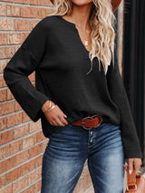 Solid Color V-neck Hemmed Sweater