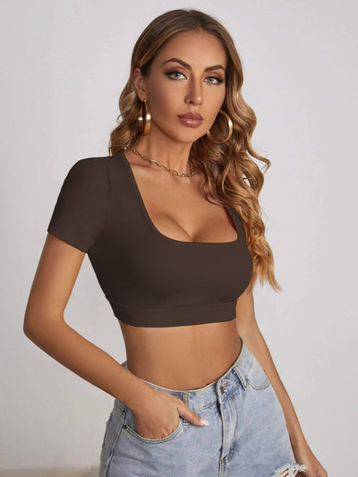 Square Collar Sexy Slim Short Sleeve T-shirt
