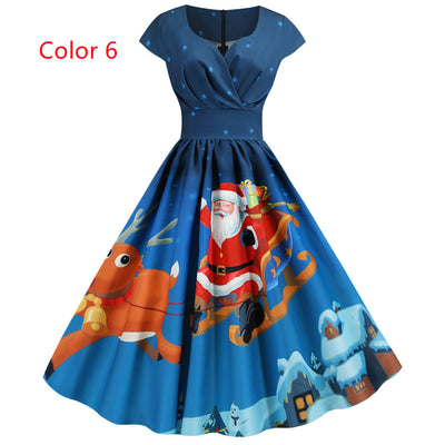 Christmas V-neck Print Dress