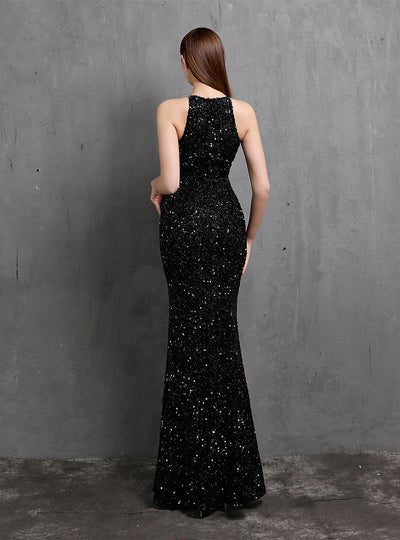 Party Club Halter Sequins Split Prom Dress