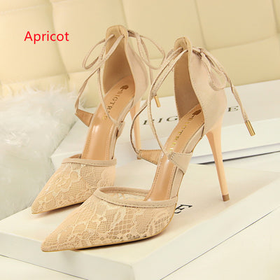 Shallow Pointed Mesh Lace Hollow Sandals