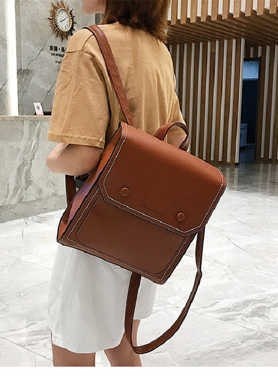 Retro-style Solid Color PU Backpack