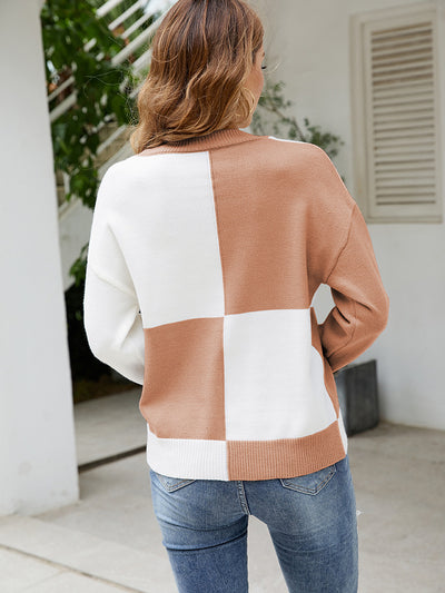 Crew Neck Stitching Contrast Sweater