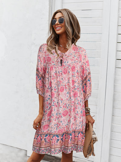 Women Print Short Sleeve Loose Dress