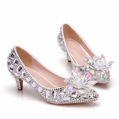 Colored Diamond Crystal Flower Stiletto Heels Shoes