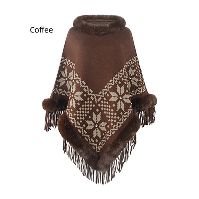 Bead Tassel Hem Cape Shawl