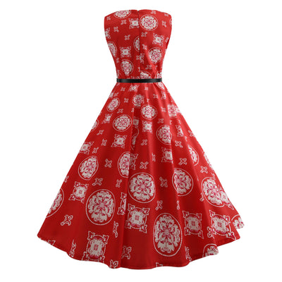 Women Retro Slim Print Dress