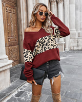 V-neck Color Leopard Sweater