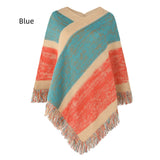 Colored Striped Knitted Cloak Fringed Shawl