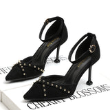 Single Shoes Buckle Pointed Heel Rivet