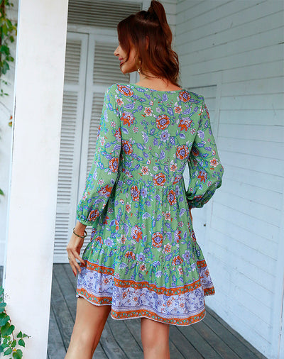 Bohemian Print Short Casual Dress