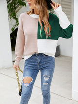 Crew Neck Stitching Contrast Sweater