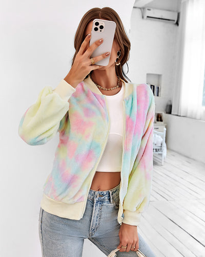 Tie-dyed Long-sleeved Plush Coat