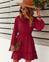 Long Sleeve Solid Color Waist Dress