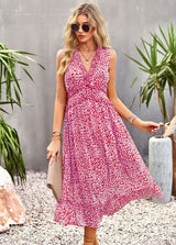V-neck Leisure Vacation Print Dress